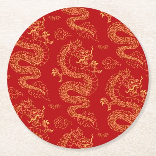 Chinese dragon pattern _ Year of the Dragon 2024 Round Paper Coaster
