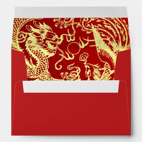 Chinese Dragon Phoenix logo wedding return address Envelope