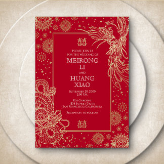 Chinese Dragon Phoenix Wedding Foil Invitation