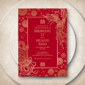 Chinese Dragon Phoenix Wedding Invitation