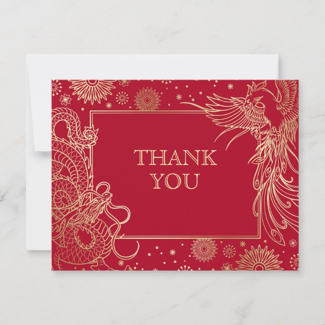 Chinese Dragon Phoenix Wedding Thank You Card (Front)