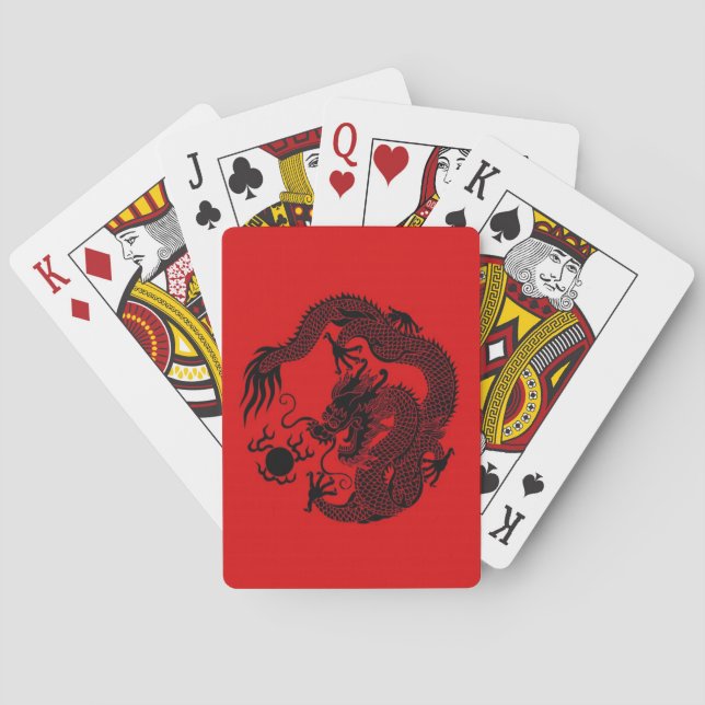 Chinese Dragon Playing Card Red and Black (Back)