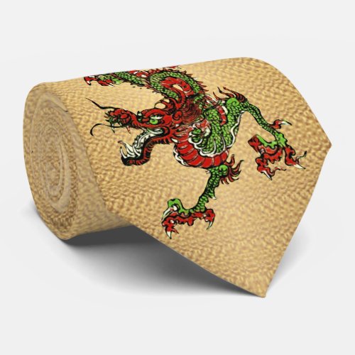 Chinese Dragon Red and Green v 15 Neck Tie