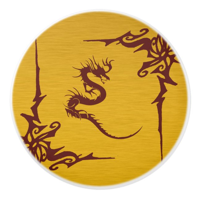 Chinese Dragon, Red Dragon, Fantasy, Mythology Ceramic Knob (Front)