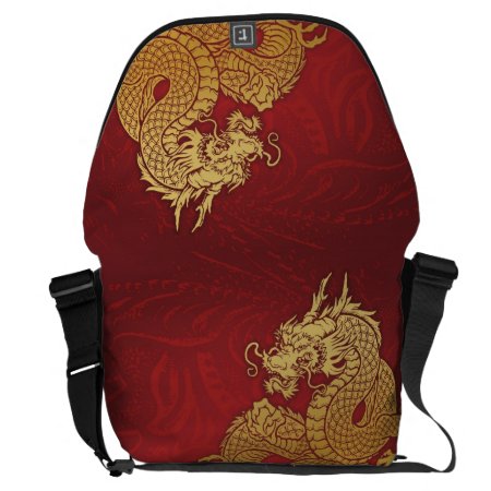 Chinese Dragon Red Gold Messenger Bag