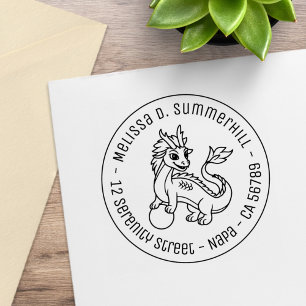 Chinese Dragon Round Address Rubber Stamp