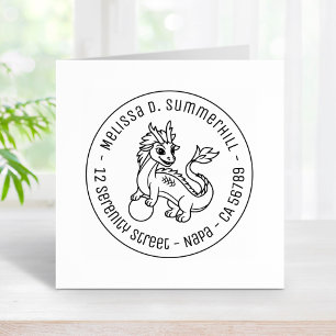 Chinese Dragon Round Address Rubber Stamp