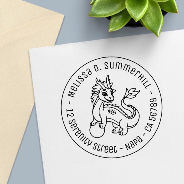Chinese Dragon Round Address Self-inking Stamp (Creator Uploaded)