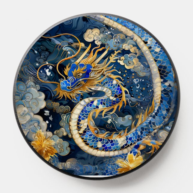 Chinese Dragon Royal Blue And Gold PopSocket (Popsocket)