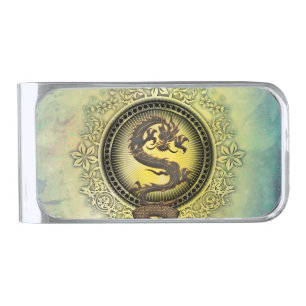 Chinese dragon silver finish money clip