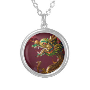 Chinese dragon silver plated necklace