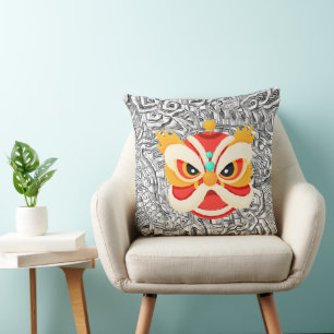 chinese dragon sketch drawing throw pillow