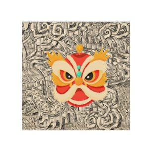 chinese dragon sketch drawing wood wall art