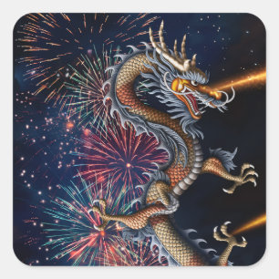 Chinese Dragon Square Sticker