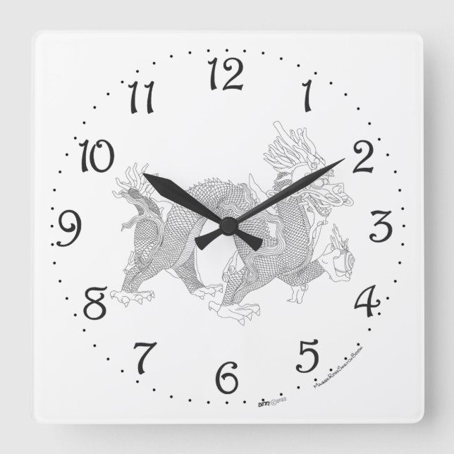 Chinese Dragon Square Wall Clock (Front)
