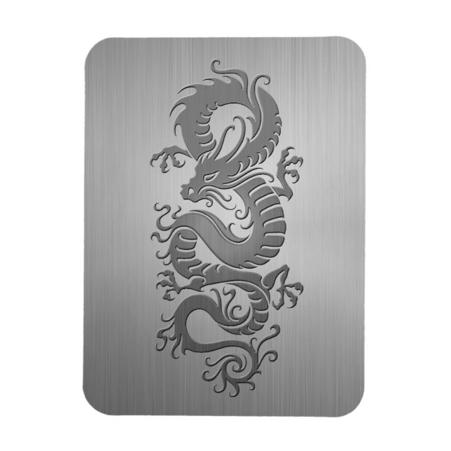 Chinese Dragon, Stainless Steel Effect Magnet (Vertical)