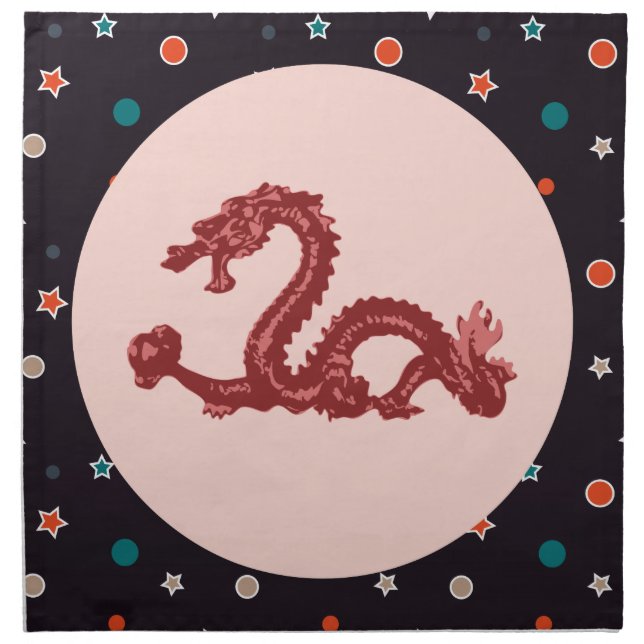 Chinese Dragon Star Pattern Fantasy Art Cloth Napkin (Front)