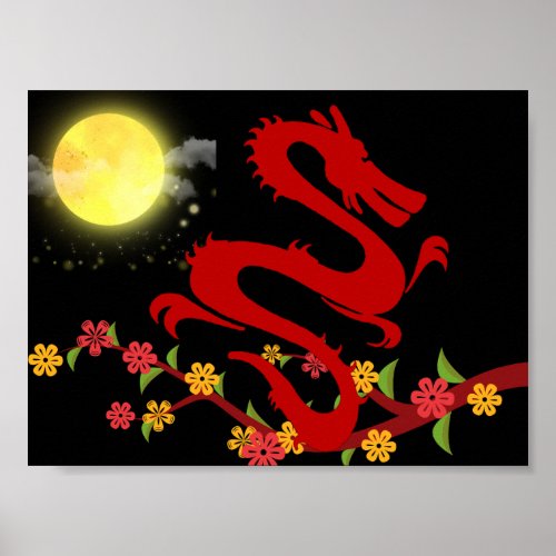 Chinese Dragon _ striking poster with moonlight