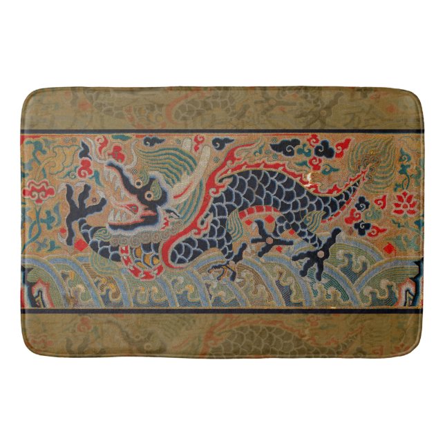 Chinese Dragon Symbol Antique Asian Bath Mat (Front)