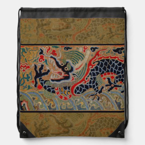 Chinese Dragon Symbol Antique Asian Drawstring Bag