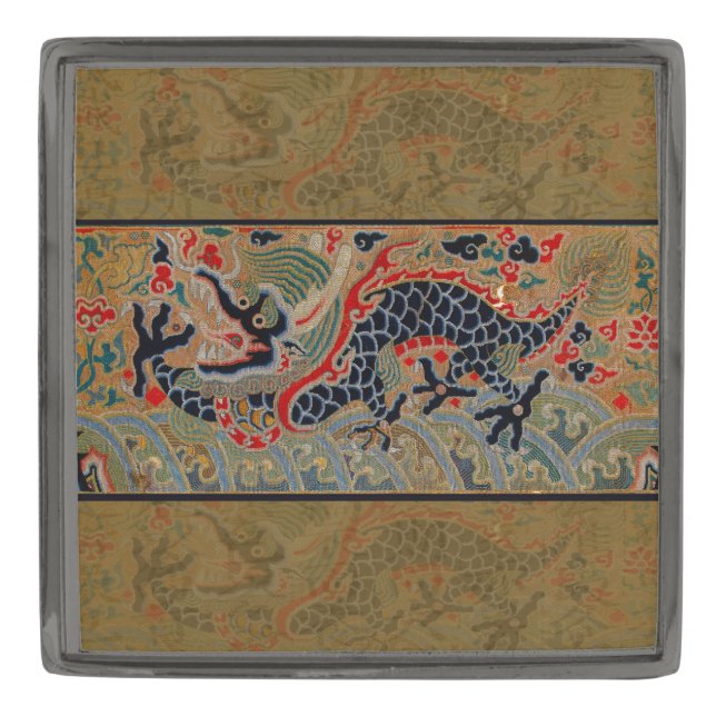 Chinese Dragon Symbol Antique Asian Gunmetal Finish Lapel Pin (Front)