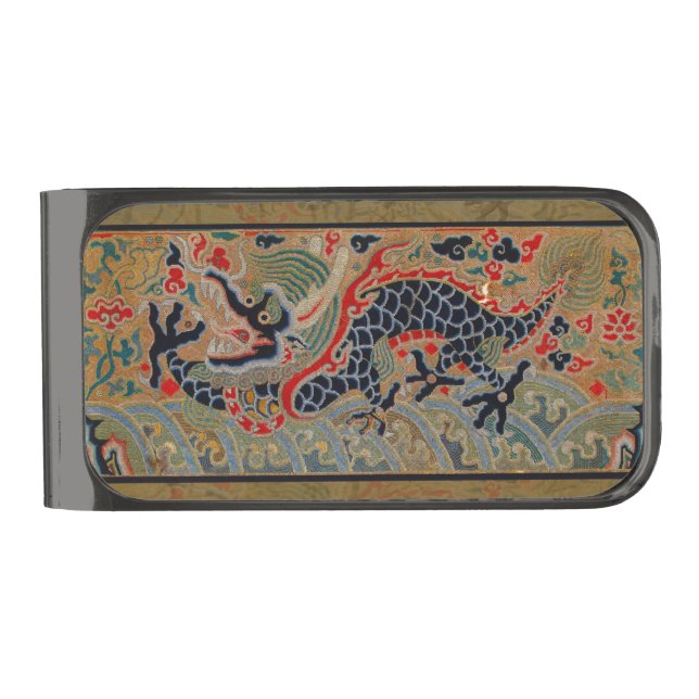 Chinese Dragon Symbol Antique Asian Gunmetal Finish Money Clip (Front)