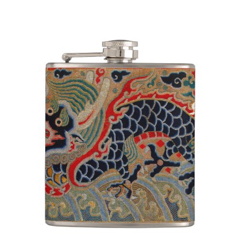 Chinese Dragon Symbol Antique Asian Hip Flask