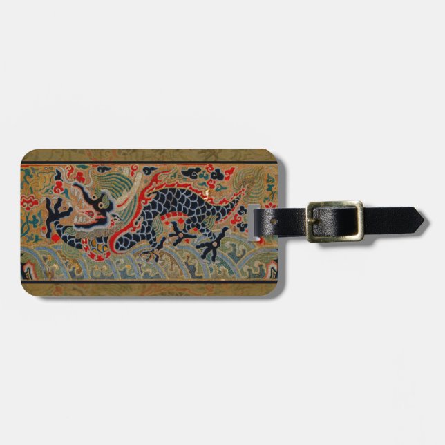 Chinese Dragon Symbol Antique Asian Luggage Tag (Front Horizontal)