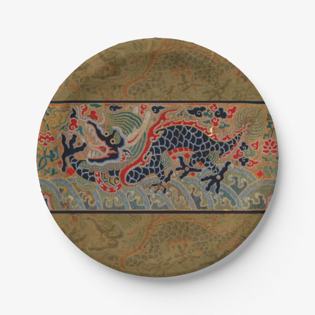 Chinese Dragon Symbol Antique Asian Paper Plates (Front)