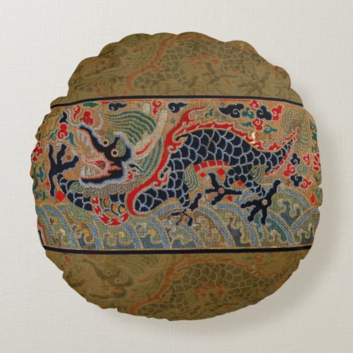 Chinese Dragon Symbol Antique Asian Round Pillow