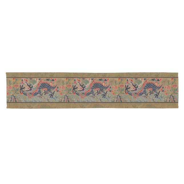 Chinese Dragon Symbol Antique Asian Short Table Runner (Horizontal)