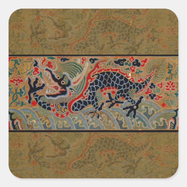 Chinese Dragon Symbol Antique Asian Square Sticker (Front)