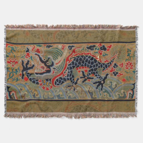 Chinese Dragon Symbol Antique Asian Throw Blanket