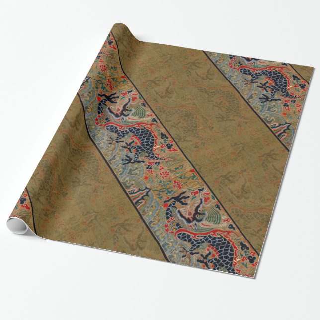 Chinese Dragon Symbol Antique Asian Wrapping Paper (Unrolled)