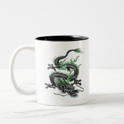 Chinese Dragon Tattoo Vector In Green Two_Tone Coffee Mug