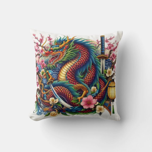 chinese dragon throw pillow (Front)