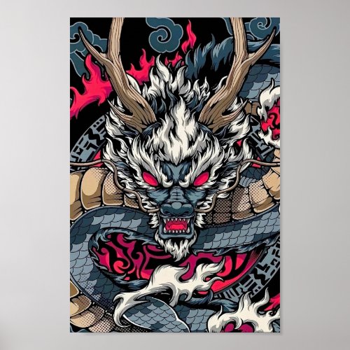 Chinese dragon totem tattoo art poster