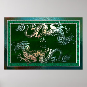Chinese Dragon Tribal Art Digital Foil Poster