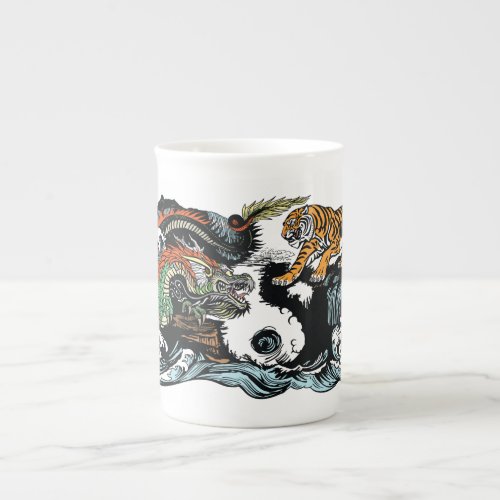 Chinese dragon versus tiger bone china mug