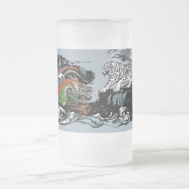 Chinese Dragon versus WhiteTiger Frosted Glass Beer Mug (Center)