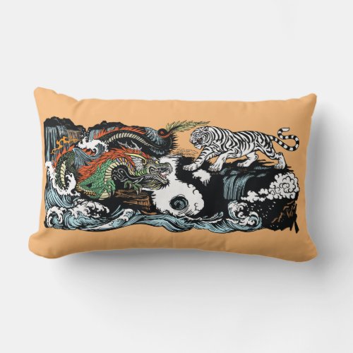 Chinese Dragon versus WhiteTiger Lumbar Pillow