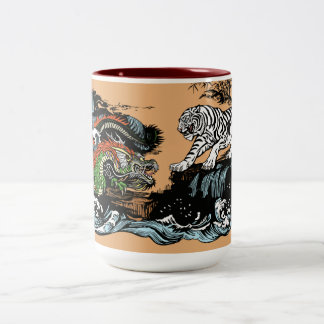 Chinese Dragon versus WhiteTiger Two-Tone Coffee Mug