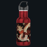 Chinese Dragon Water Bottle<br><div class="desc">Silver Chinese Dragon with red and black.</div>