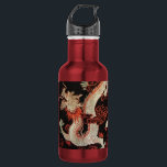 Chinese Dragon Water Bottle<br><div class="desc">Silver Chinese Dragon with red and black.</div>