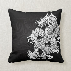 Chinese Dragon White and Black Throw Pillow