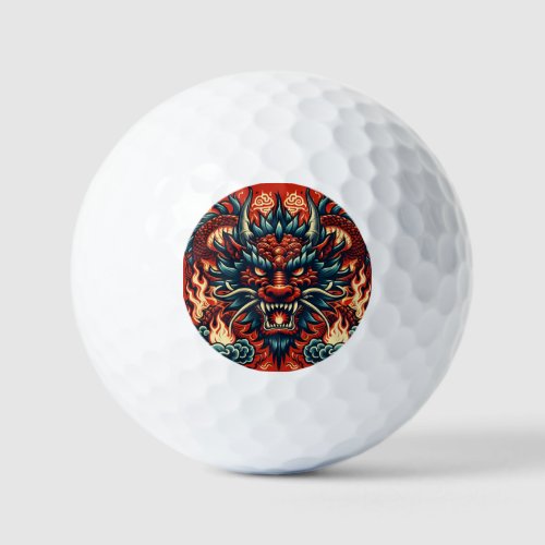 Chinese Dragon with Flames Golf Balls