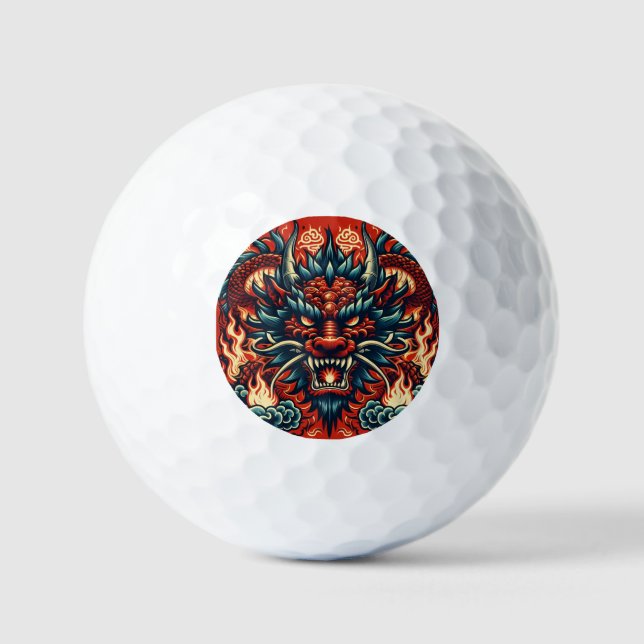 Chinese Dragon with Flames Golf Balls (Front)