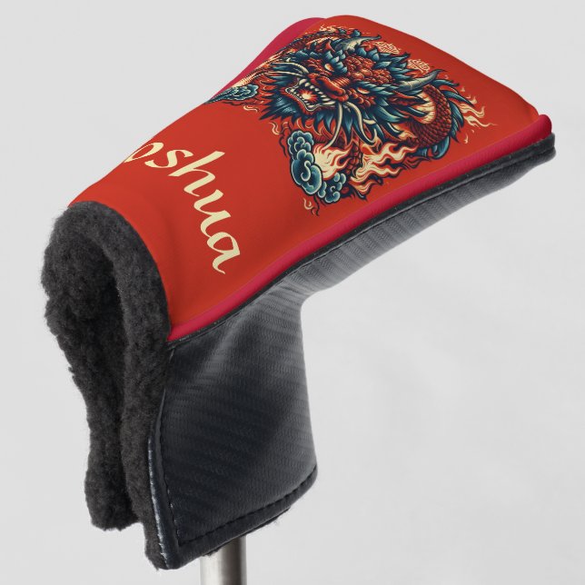 Chinese Dragon with Flames Golf Head Cover (3/4 Front)