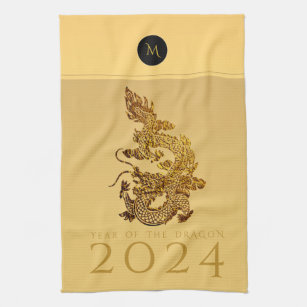 Chinese Dragon Year 2024 Elegant Monogram KT Kitchen Towel