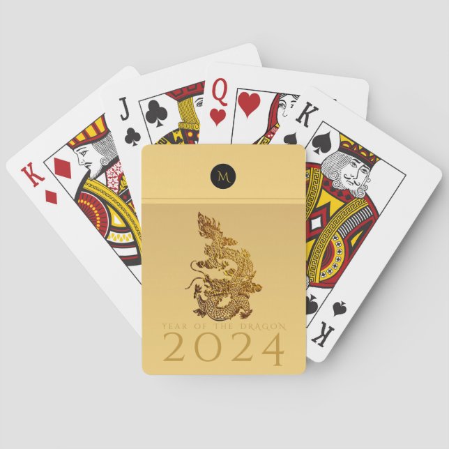 Chinese Dragon Year 2024 Elegant Monogram PCs Poker Cards (Back)
